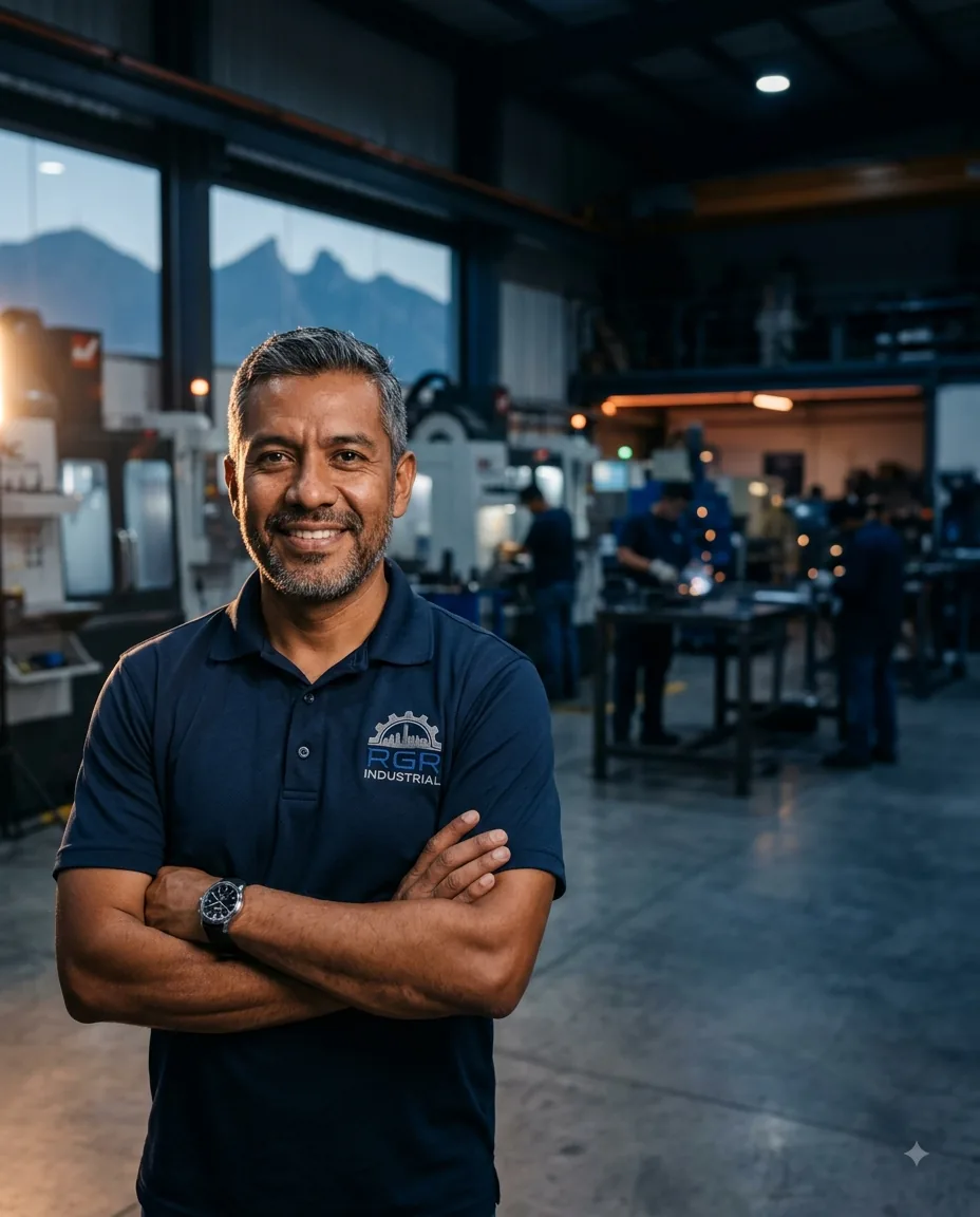 Empresario de una empresa industrial de Monterrey en su planta